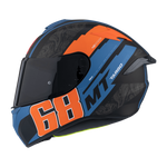 Sidovy av MT Helmets Integral Mc-Hjälm Targo Pro Welcome Orange med nummer 68 och MT-logotyp i sportig design.