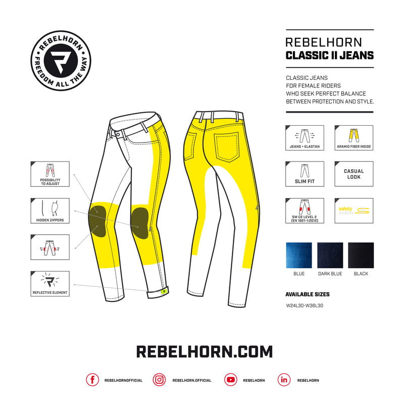 Rebelhorn Women Kevlar Mc-Jeans Classic II Blue