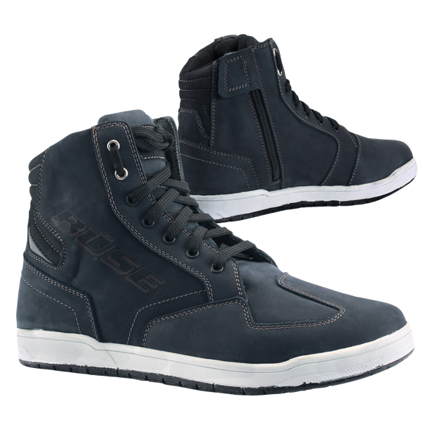 BÜSE Unisex Mc-Skor Short B66 Blå med robust design, snörning och dragkedja. Perfekta för motorcykelsäkerhet och komfort.