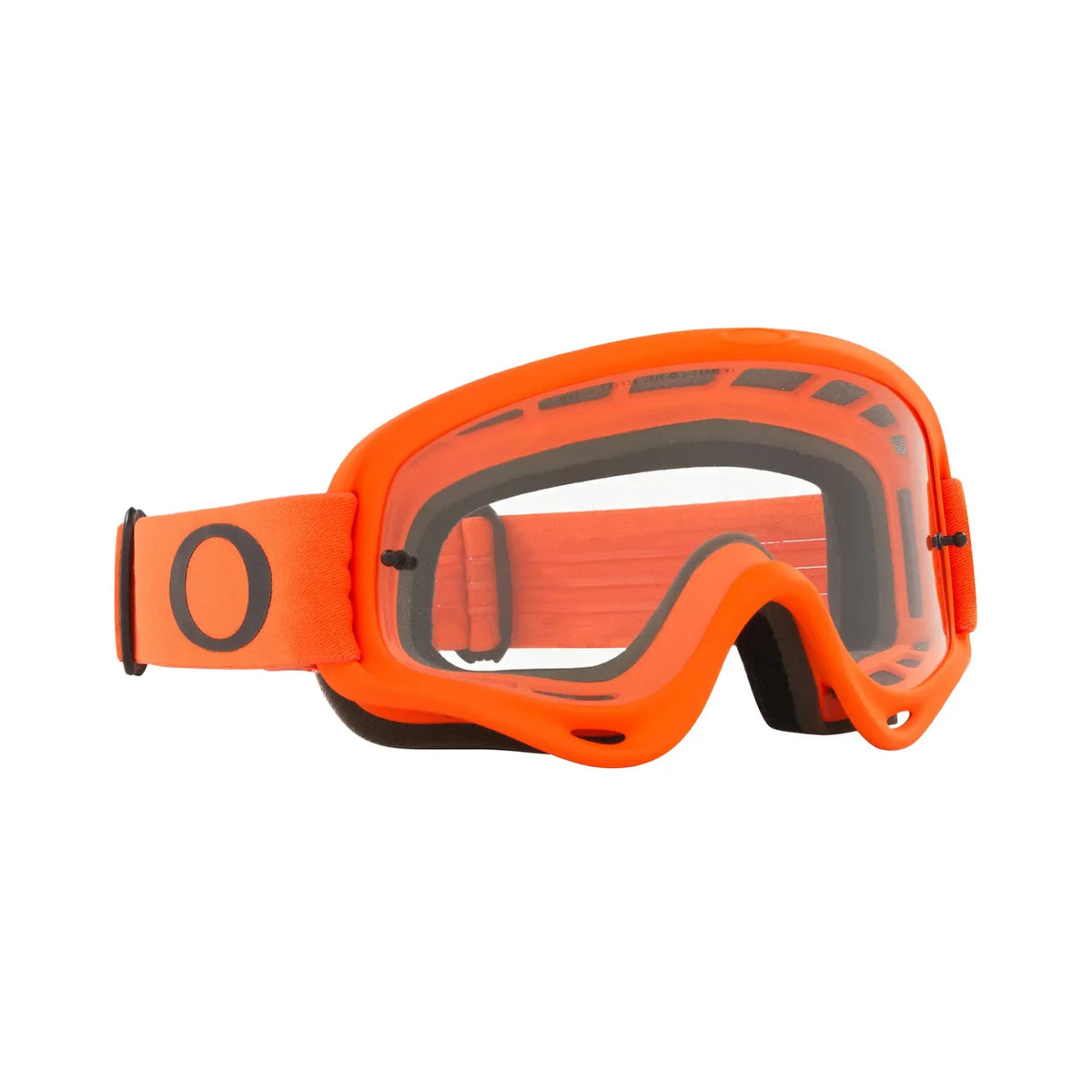 Motorcykelglasögon Oakley O Frame MX Moto Orange med klar lins, designade för säkerhet och komfort vid körning.